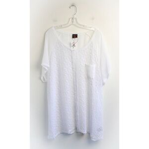 NWT CPM Due plus size blouse 22 bright white mixed lace sheer layered new light